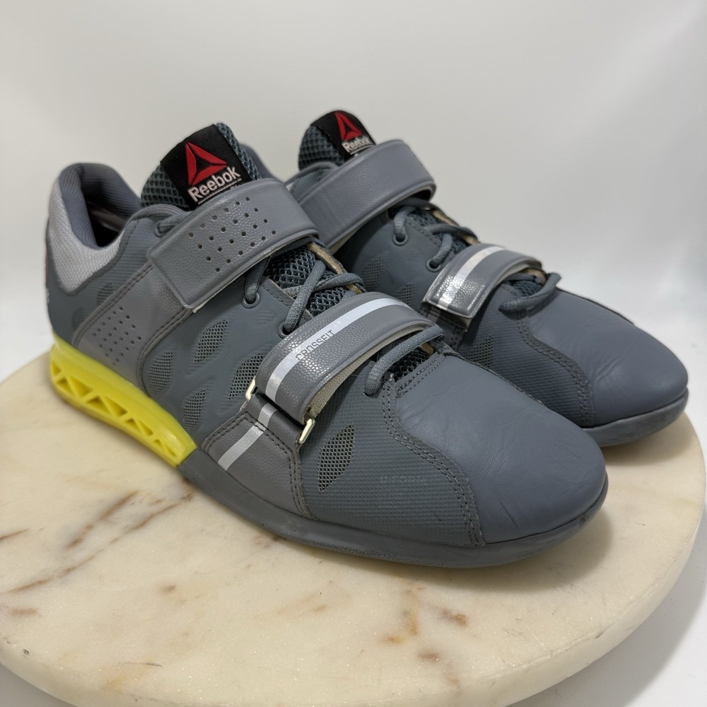 Reebok Lifter 2.0 CrossFit Weightlifting Shoes Gray/Yellow Low Top Dual Strap 10